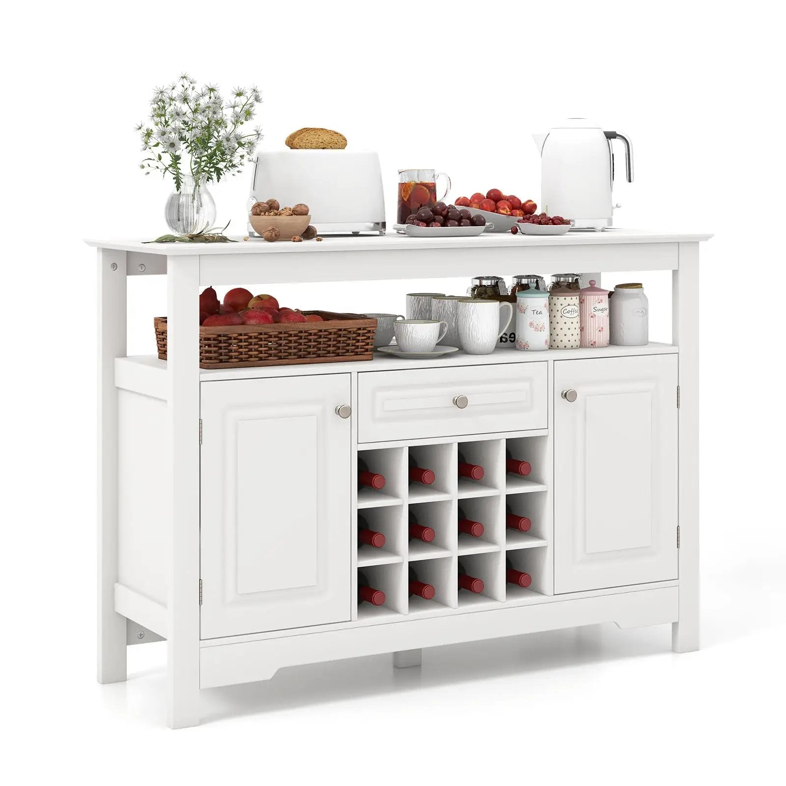 Buffet Sideboard Wine Liquor Coffee Bar Cabinet with Removable Wine Rack-White by DirectDeals