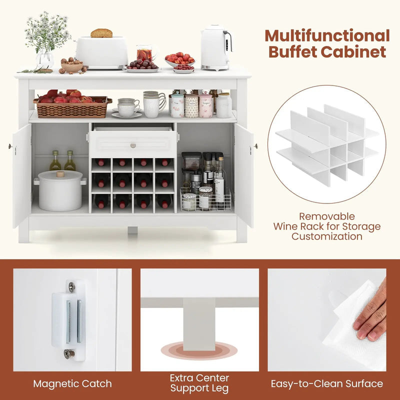 Buffet Sideboard Wine Liquor Coffee Bar Cabinet with Removable Wine Rack-White by DirectDeals