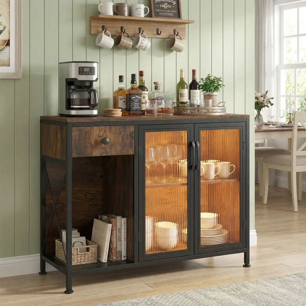 Buffet Sideboard with Doors Power Outlets and LED Light, photo 3 of 16