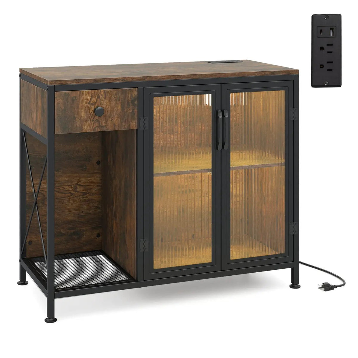 Buffet Sideboard with Doors Power Outlets and LED Light, photo 4 of 16