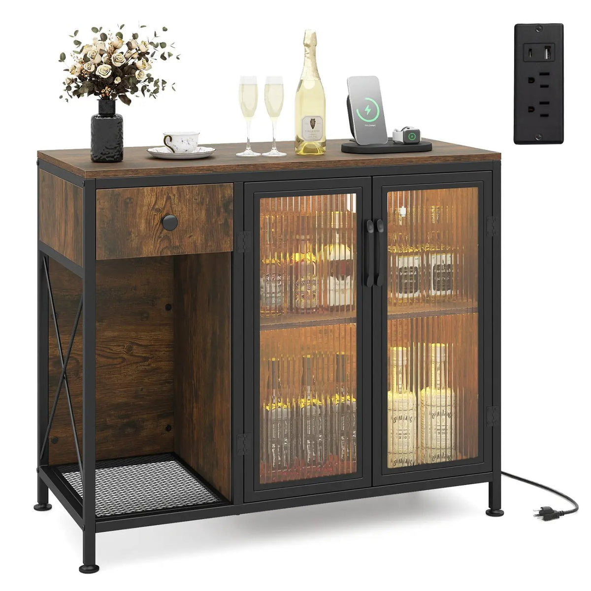 Buffet Sideboard with Doors Power Outlets and LED Light, photo 11 of 16