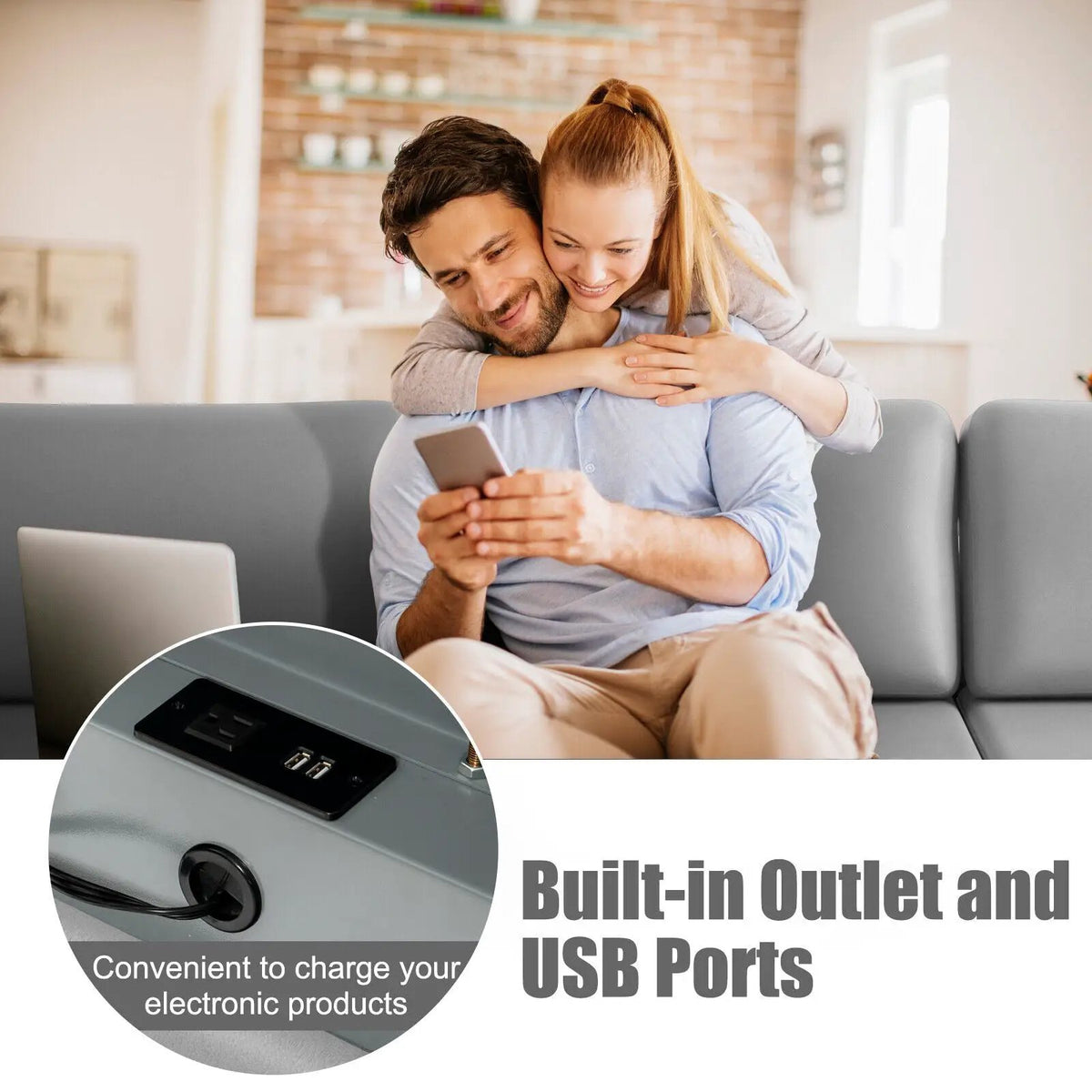 Modular L-shaped Sectional Sofa with Reversible Ottoman and 2 USB Ports, photo 39 of 40