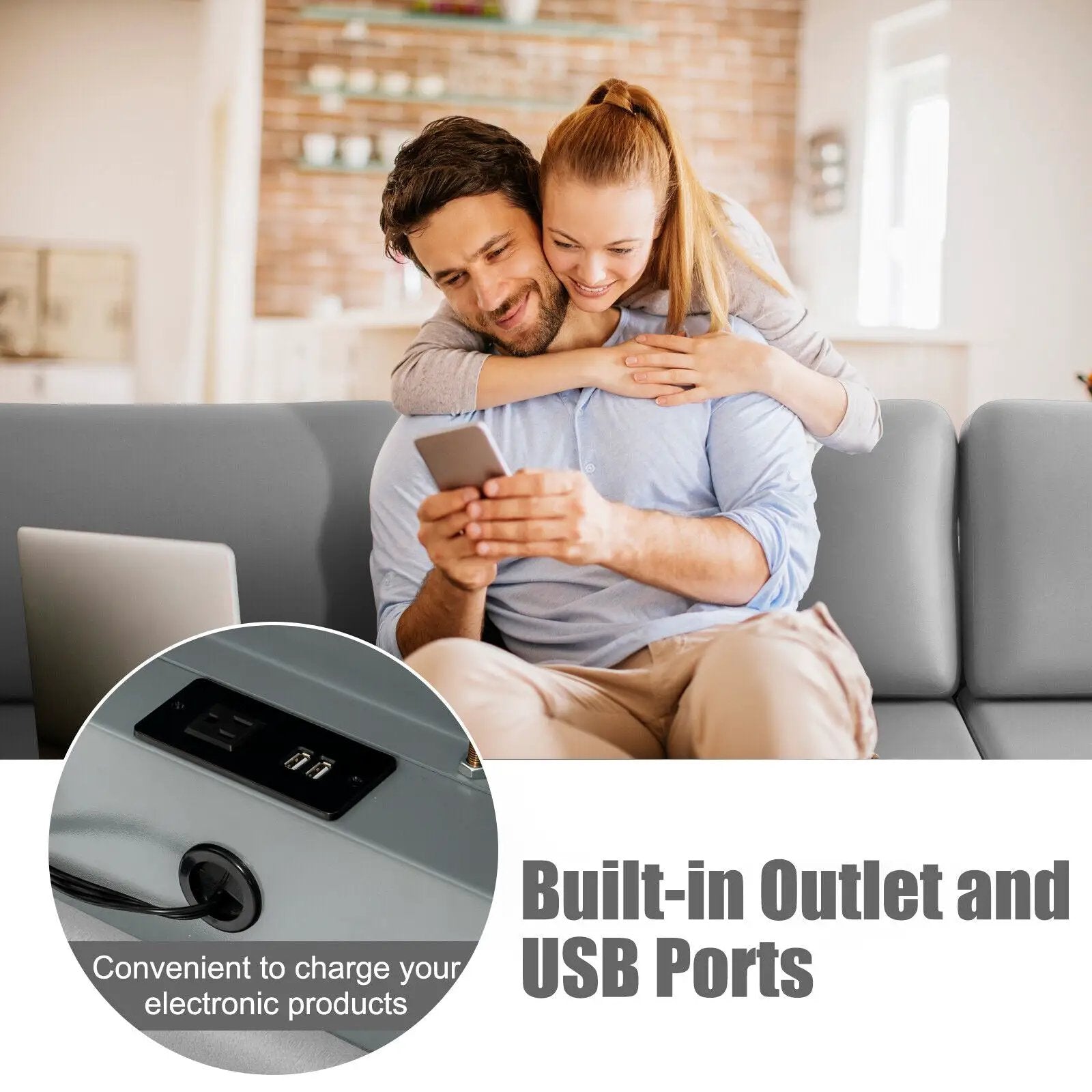 Modular L-shaped Sectional Sofa with Reversible Ottoman and 2 USB Ports by DirectDeals