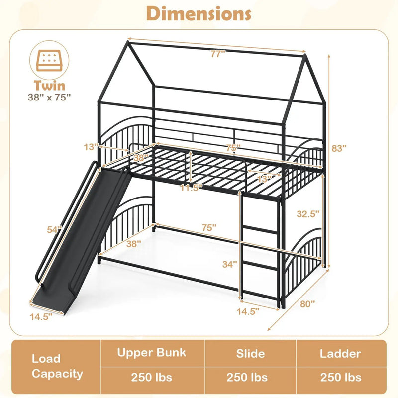 Bunk Bed Twin Over Twin House Bunk Bed Frame with Metal Slats by DirectDeals