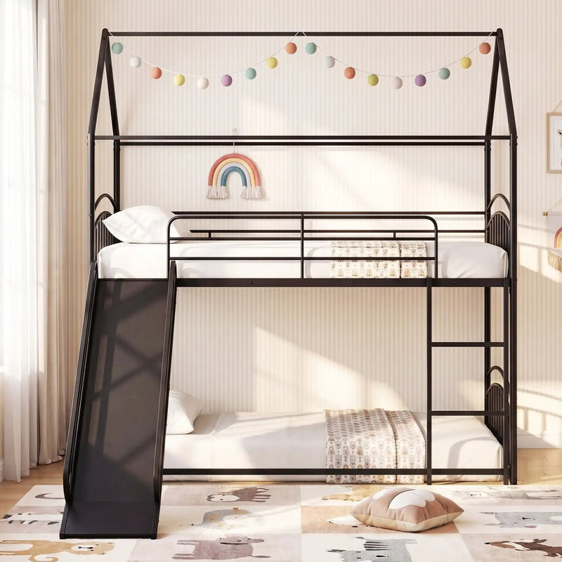 Bunk Bed Twin Over Twin House Bunk Bed Frame with Metal Slats by DirectDeals