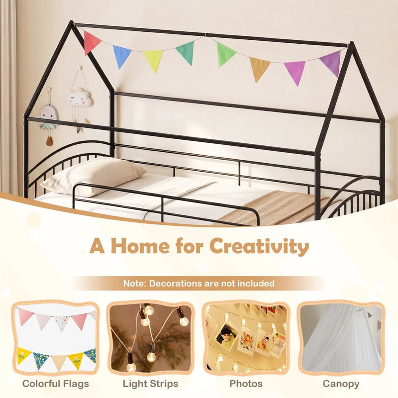 Bunk Bed Twin Over Twin House Bunk Bed Frame with Metal Slats by DirectDeals
