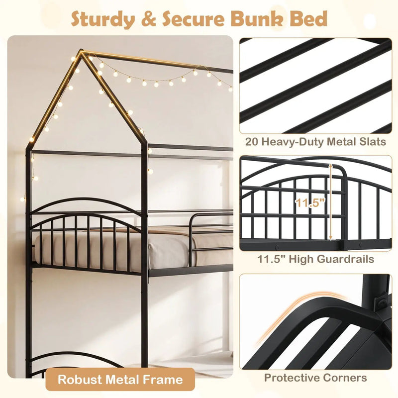 Bunk Bed Twin Over Twin House Bunk Bed Frame with Metal Slats by DirectDeals