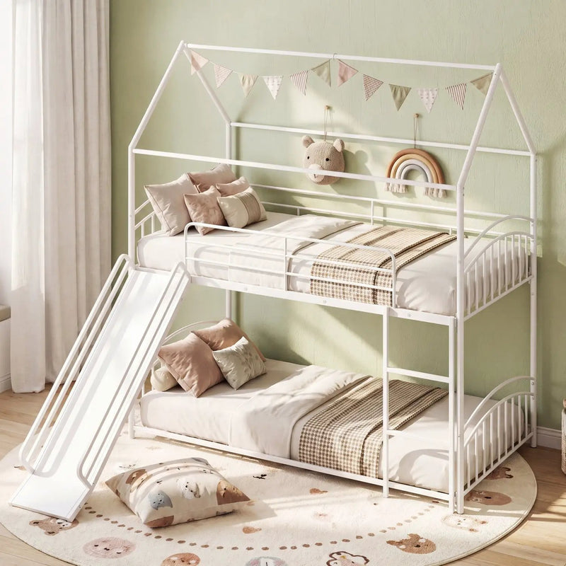 Bunk Bed Twin Over Twin House Bunk Bed Frame with Metal Slats by DirectDeals
