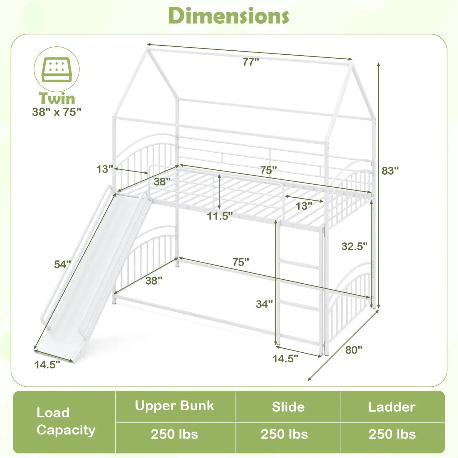 Bunk Bed Twin Over Twin House Bunk Bed Frame with Metal Slats by DirectDeals