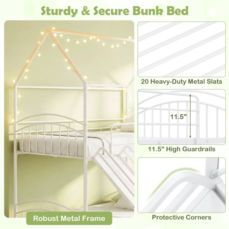 Bunk Bed Twin Over Twin House Bunk Bed Frame with Metal Slats by DirectDeals
