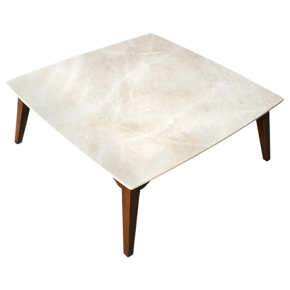 Burdur Beige Premium Natural Marble Coffee Table with Polished Finish Eased Edge by GobekDesign