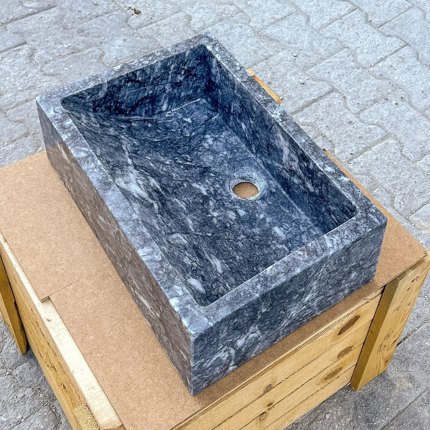 Turkish Gray Marble Hand Carved Rectangular Vessel Sink Polished 12 x 18 x 6 Inches by GobekDesign