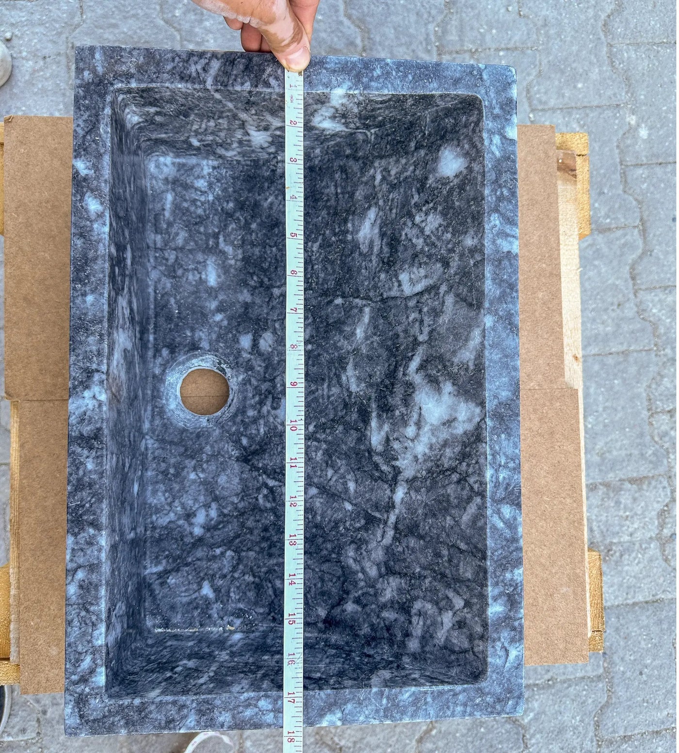Turkish Gray Marble Hand Carved Rectangular Vessel Sink Polished 12 x 18 x 6 Inches by GobekDesign