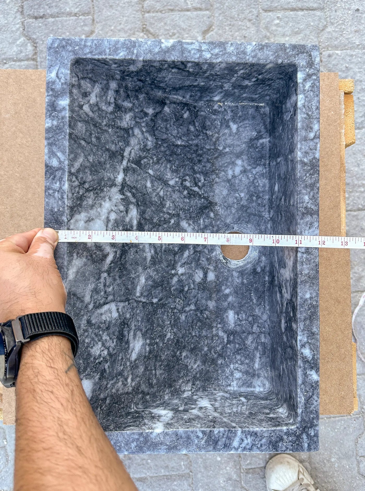 Turkish Gray Marble Hand Carved Rectangular Vessel Sink Polished 12 x 18 x 6 Inches by GobekDesign