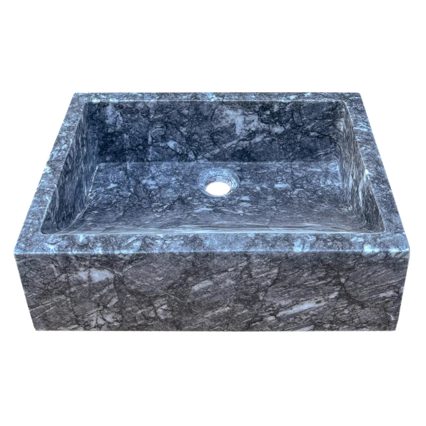 Turkish Gray Marble Hand Carved Rectangular Vessel Sink Polished 12 x 18 x 6 Inches by GobekDesign