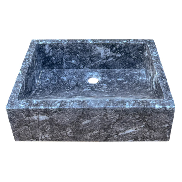 Turkish Gray Marble Hand Carved Rectangular Vessel Sink Polished 12 x 18 x 6 Inches