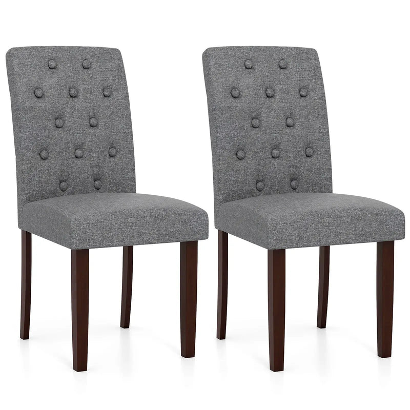 Button Tufted Fabric Upholstered Wooden Dining Chair Set of 2 with High Curved Back by DirectDeals
