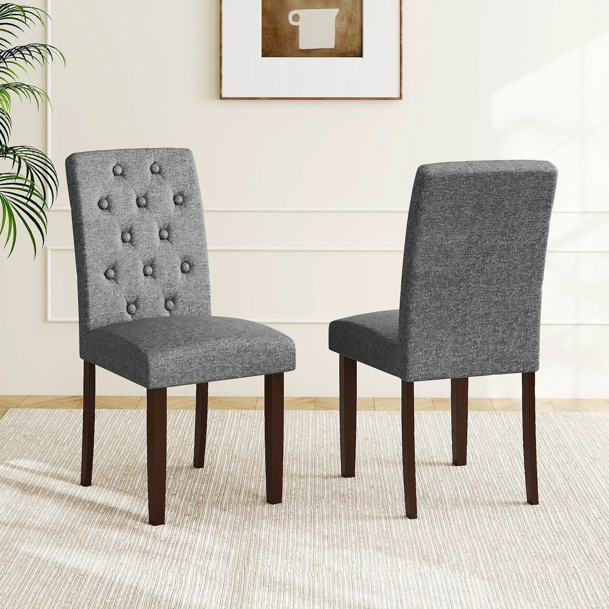 Button Tufted Fabric Upholstered Wooden Dining Chair Set of 2 with High Curved Back by DirectDeals