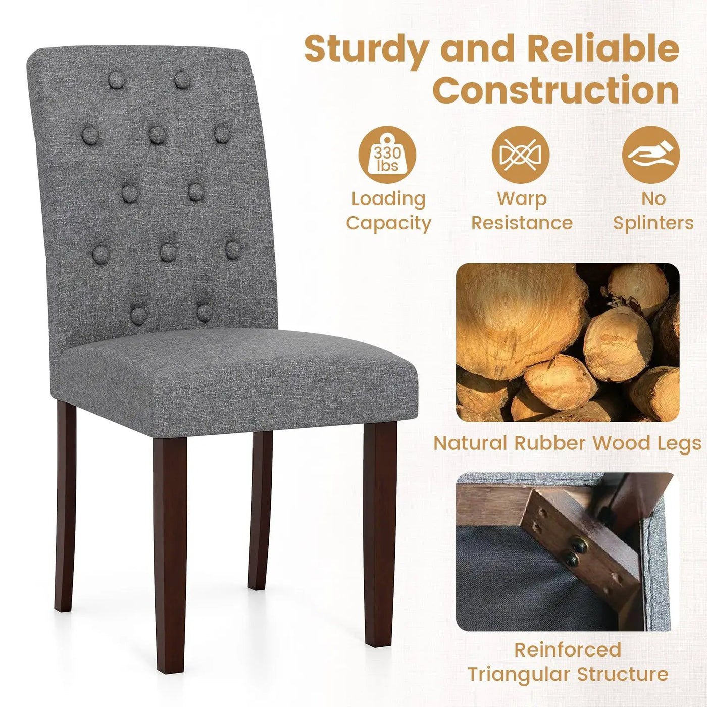 Button Tufted Fabric Upholstered Wooden Dining Chair Set of 2 with High Curved Back by DirectDeals