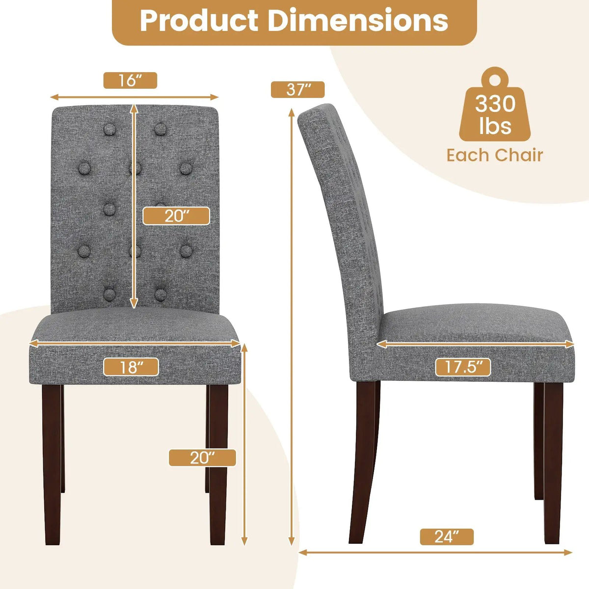 Button Tufted Fabric Upholstered Wooden Dining Chair Set of 2 with High Curved Back by DirectDeals