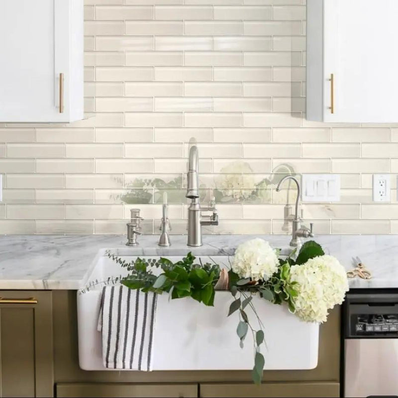 Chiffon White 12x12 Glossy Brick Glass Mosaic Tile (5 pack, 4.83 sq ft/case) by Apollo Tile