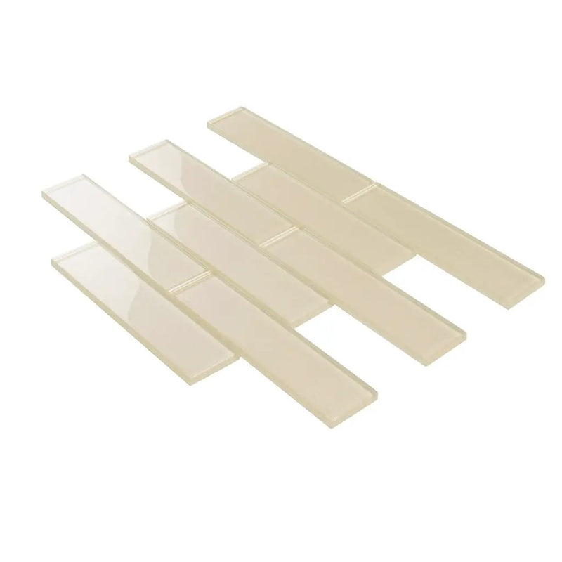 Chiffon White 12x12 Glossy Brick Glass Mosaic Tile (5 pack, 4.83 sq ft/case) by Apollo Tile