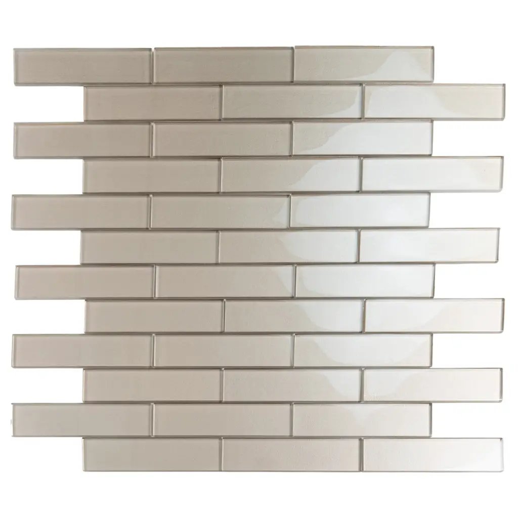 Fossil Gray 12x12 Glossy Brick Glass Mosaic Tile (5 pack, 4.83 sq ft/case) by Apollo Tile