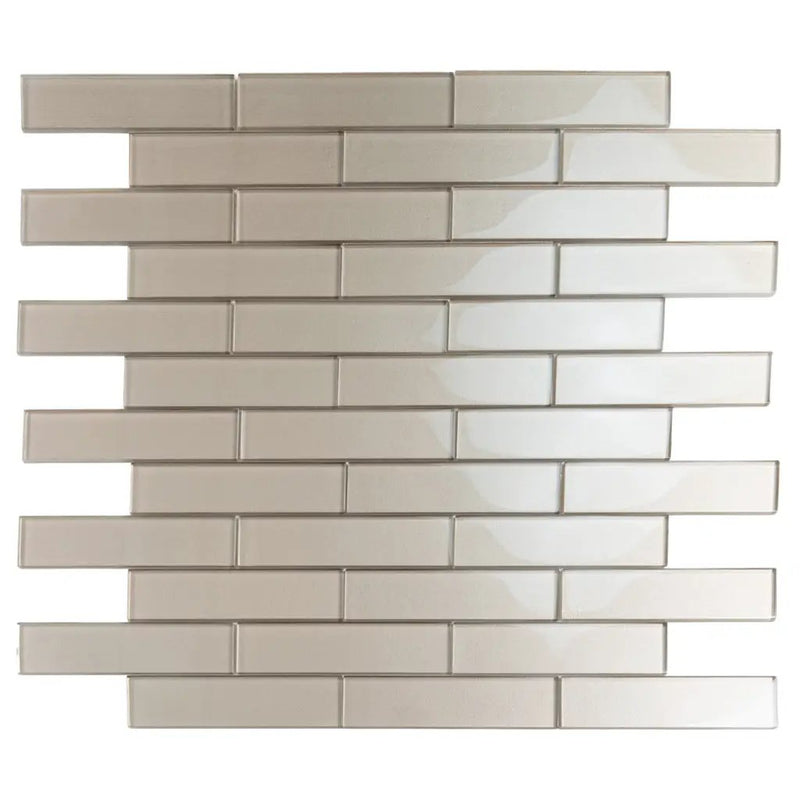 Fossil Gray 12x12 Glossy Brick Glass Mosaic Tile (5 pack, 4.83 sq ft/case) by Apollo Tile