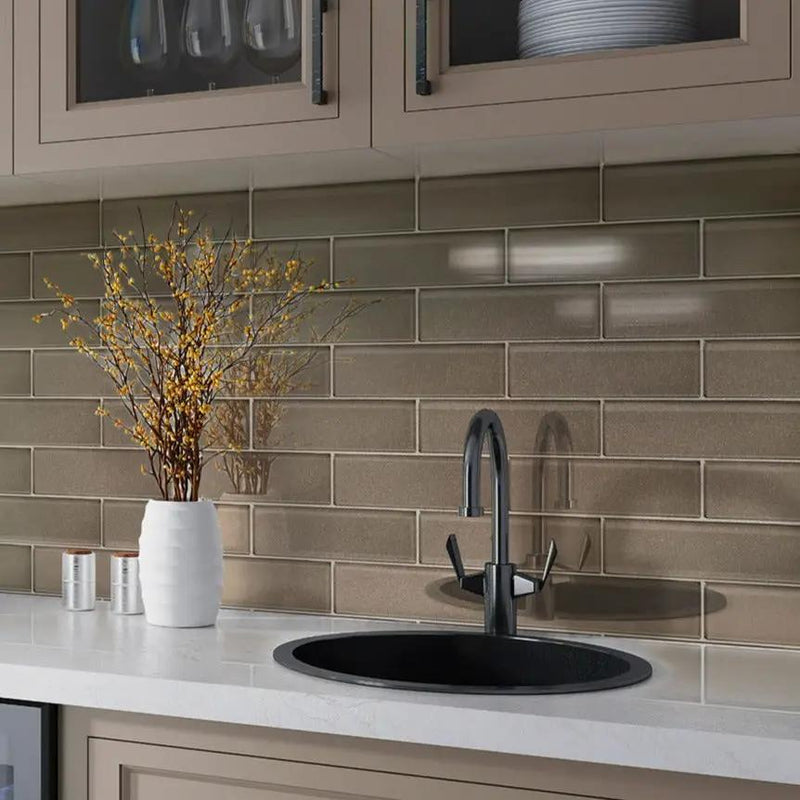 Brown 12x12 Glossy Brick Glass Mosaic Tile (5 pack, 4.83 sq ft/case) by Apollo Tile
