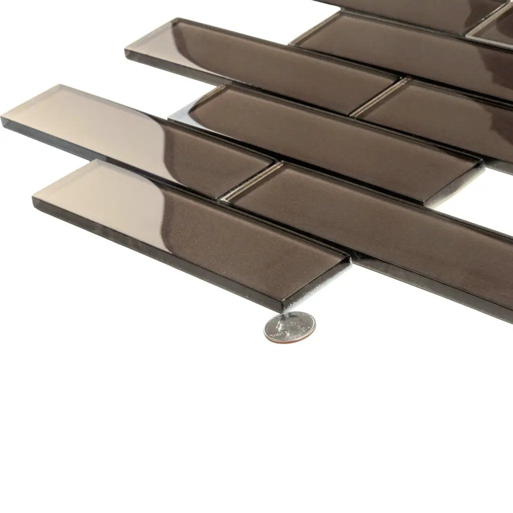 Brown 12x12 Glossy Brick Glass Mosaic Tile (5 pack, 4.83 sq ft/case) by Apollo Tile