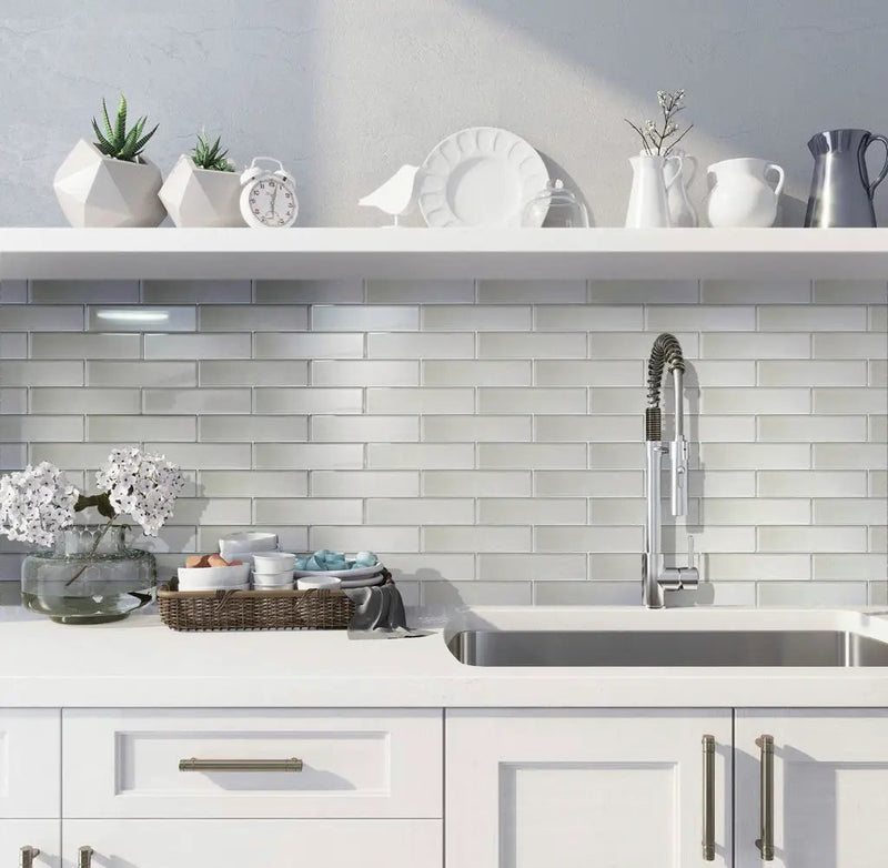 Powder White 12x12 Glossy Brick Glass Mosaic Tile (5 pack, 4.83 sq ft/case) by Apollo Tile