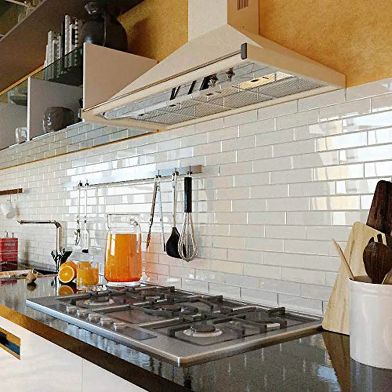 Powder White 12x12 Glossy Brick Glass Mosaic Tile (5 pack, 4.83 sq ft/case) by Apollo Tile