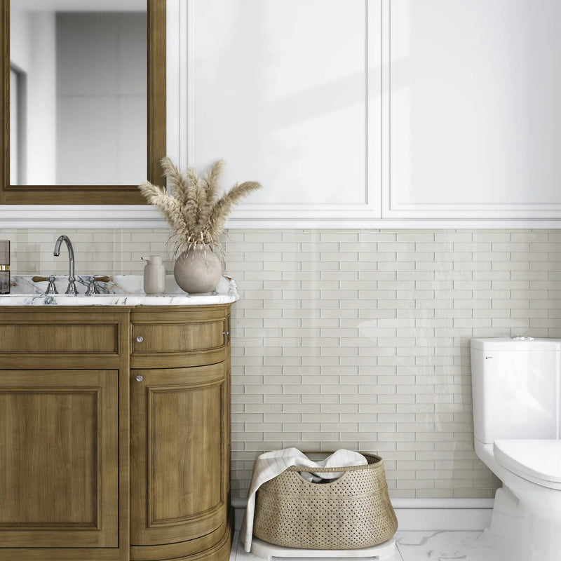 Powder White 12x12 Glossy Brick Glass Mosaic Tile (5 pack, 4.83 sq ft/case) by Apollo Tile