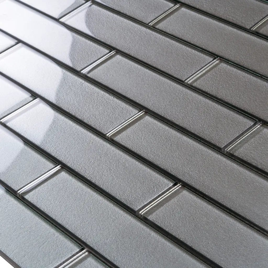 Gray 12x12 Brick Glossy Glass Mosaic Tile (5 pack, 4.83 sq ft/case) by Apollo Tile
