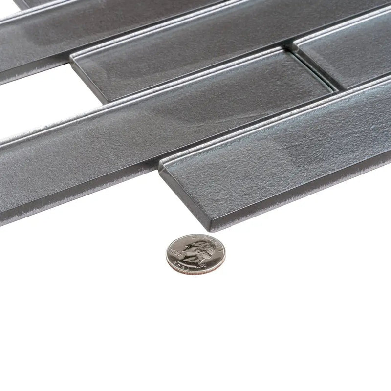 Gray 12x12 Brick Glossy Glass Mosaic Tile (5 pack, 4.83 sq ft/case) by Apollo Tile