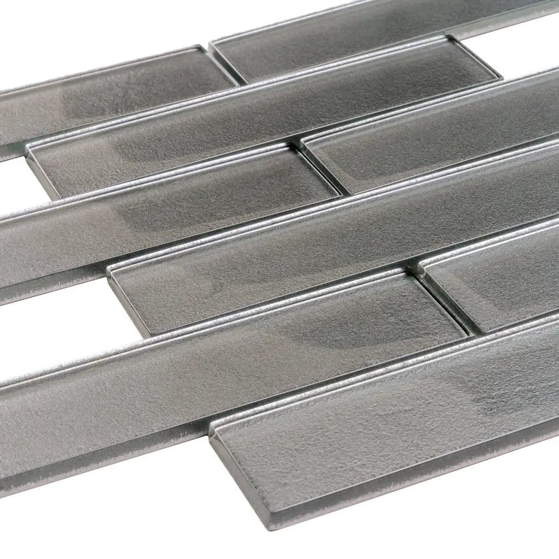 Gray 12x12 Brick Glossy Glass Mosaic Tile (5 pack, 4.83 sq ft/case) by Apollo Tile