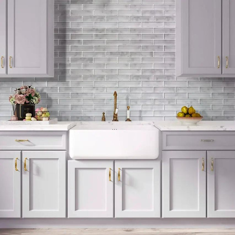 Light Gray 12x12 Brick Glossy Glass Mosaic Tile (5 pack, 4.83 sq ft/case) by Apollo Tile