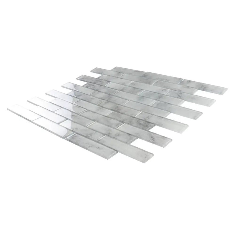 Light Gray 12x12 Brick Glossy Glass Mosaic Tile (5 pack, 4.83 sq ft/case) by Apollo Tile