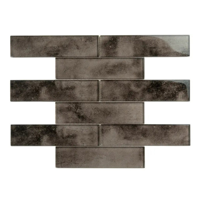 Dark Gray 12x12 Glossy Brick Glass Mosaic Tile (5 pack, 4.83 sq ft/case) by Apollo Tile