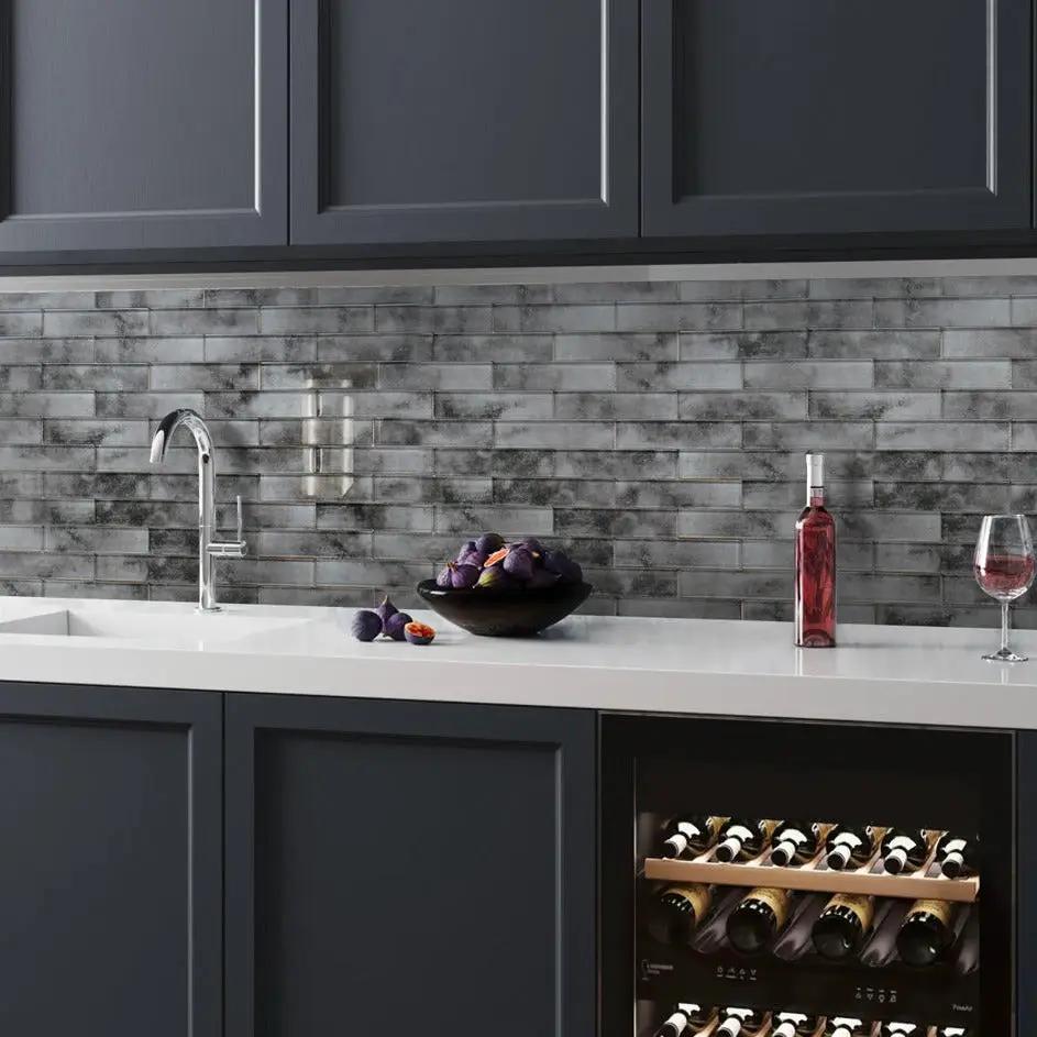Dark Gray 12x12 Glossy Brick Glass Mosaic Tile (5 pack, 4.83 sq ft/case) by Apollo Tile