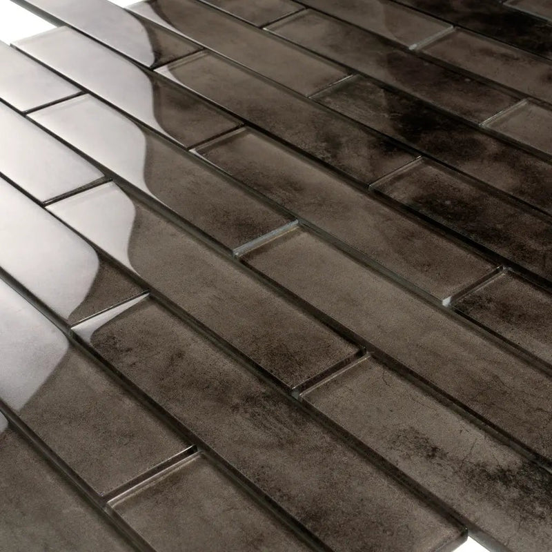 Dark Gray 12x12 Glossy Brick Glass Mosaic Tile (5 pack, 4.83 sq ft/case) by Apollo Tile