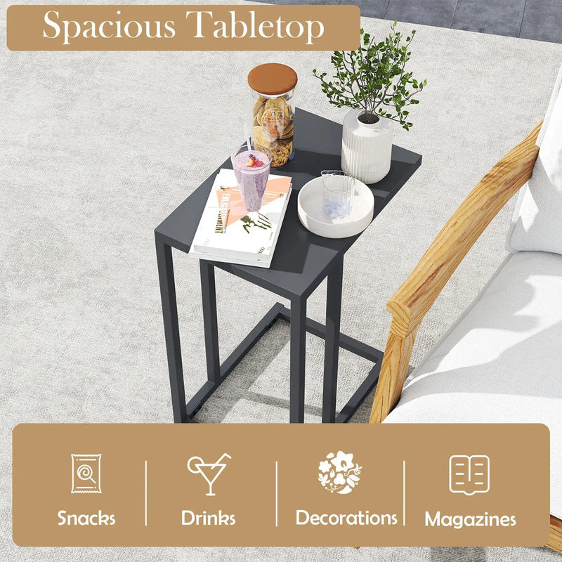 C-Shaped Side Table with Adjustable Foot Pads for Living Room Bedroom-Dark Gray by DirectDeals