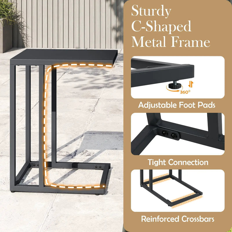 C-Shaped Side Table with Adjustable Foot Pads for Living Room Bedroom-Dark Gray by DirectDeals