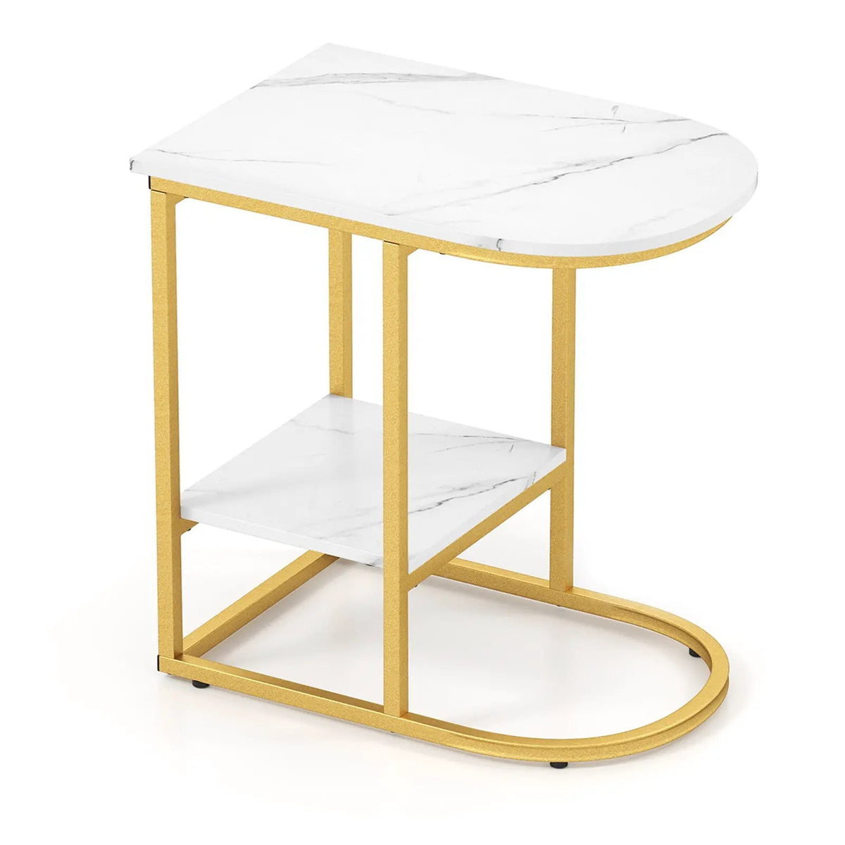 C-shaped Modern Sofa Side Table with Faux Marble Tabletop and Storage Shelf, photo 9 of 9