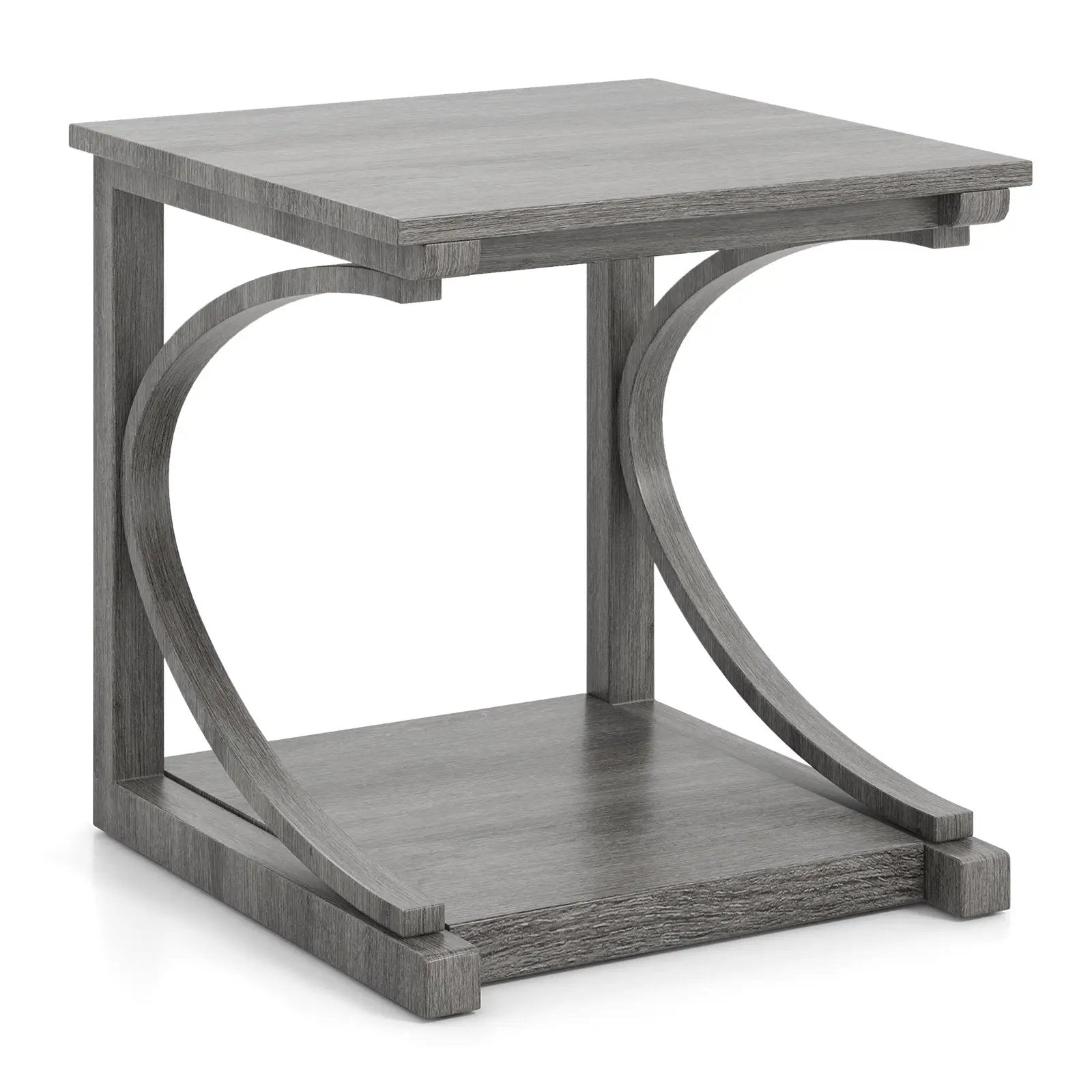 C-shaped 24 Inch 2 Tier Square End Table Sofa Side Table-Grey by DirectDeals