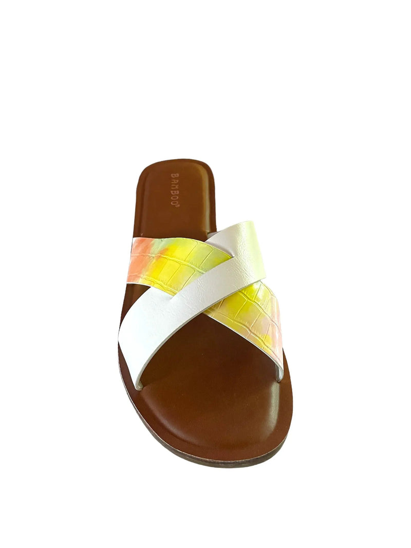 Bamboo Finest-17 Slip on Women's Cross Strap Sandals in Pink by Selzalot