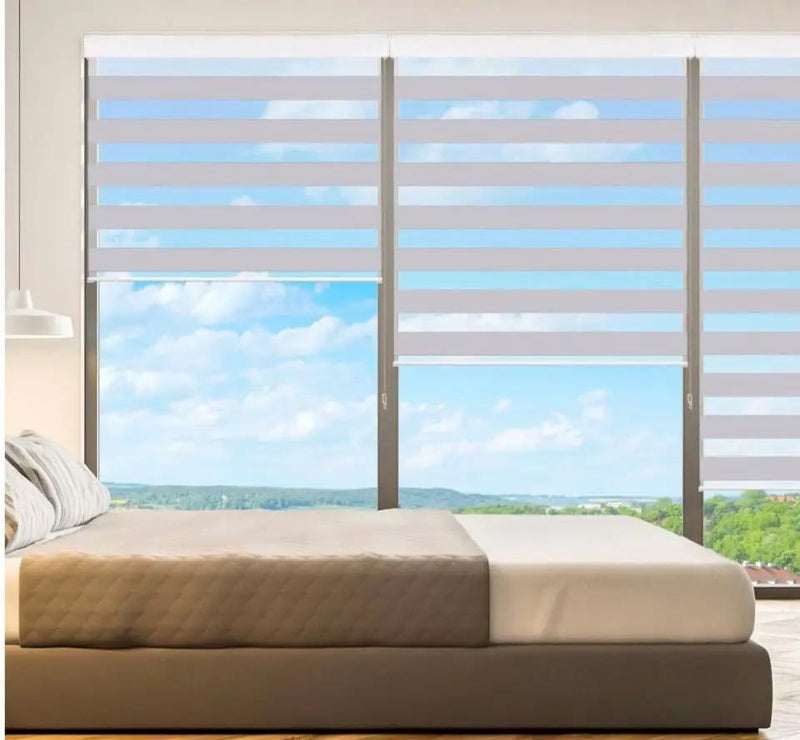 SUNFREE Zebra Blinds Dual Roller Shades for Windows, Zebra Shade Light Control Window Treatments with Valance Cover, 38" W x 72" H, Light Greyz by Selzalot