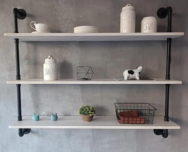 HDDFER Floating Bookshelf Shelves Industrial Pipe Shelving Pipe Shelves Rustic White Wall Shelves 36 Inch Farmhouse Book Shelves for Kitchen Bar,Bathr by Selzalot