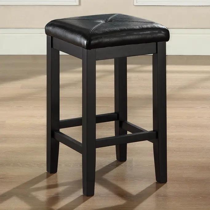 Set of 2 - Black 24-inch Backless Barstools with Faux Leather Seat by HomePacific