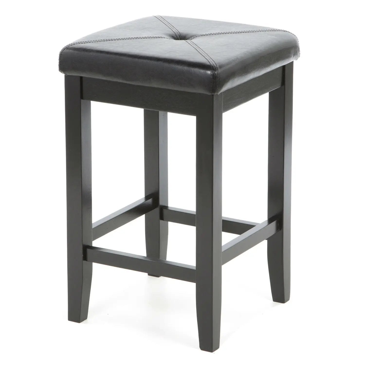Set of 2 - Black 24-inch Backless Barstools with Faux Leather Seat by HomePacific